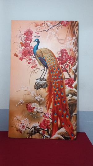 Lukisan kanvas burung merak 140 x 80 cm SIM b
