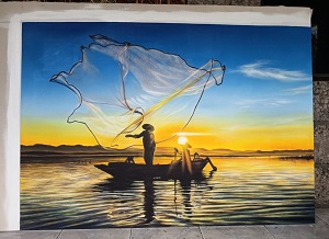 Lukisan kanvas pemandangan pantai 90x130 cm SEMB