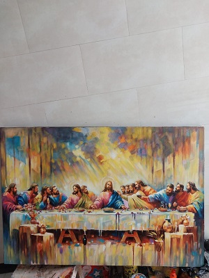 Lukisan Kanvas yesus perjamuan 90x130 cm PUJ