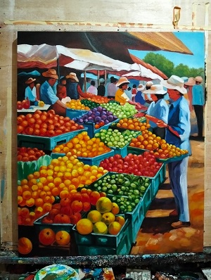 Lukisan Kanvas pasar buah 100x120 cm  SIM