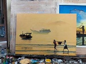 Lukisan kanvas pemandangan laut 90x130 cm SIM