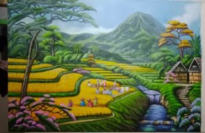 Lukisan kanvas pemandangan sawah 90x130 cm  SUK
