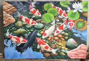 Lukisan kanvas binatang koi 90x130 cm DW